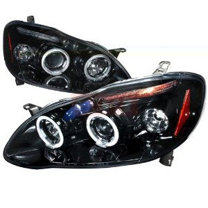 Toyota 03-08 Corolla Halo Projector Headlight Gloss Black Housing Smoke Lens Performance 1 Set Rh & Lh 2003,2004,2005,2006,2007,2008