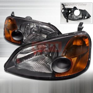 HONDA 01-03 HONDA CIVIC JDM BLACK HEADLIGHTS   1 SET RH & LH 2001,2002,2003