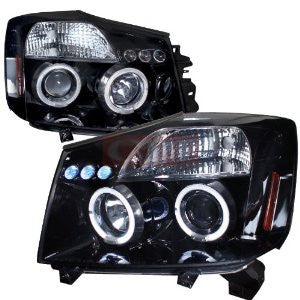 Nissan 04-07 Titan Halo Projector Headlight Gloss Black Housing Smoke Lens Performance 1 Set Rh & Lh 2004,2005,2006,2007