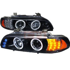 Bmw 5-Series Halo Projector Headlight Gloss Black Housing Smoke Lens Amber Led Signal Light