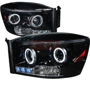 Dodge 06-08 Ram Halo Projector Headlight Gloss Black Housing Smoke Lens Performance 1 Set Rh & Lh 2006,2007,2008