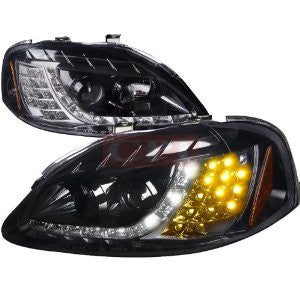 Honda Civic R8 Style Smoked Lens Gloss Black Amber Led Signal Projector Headlights