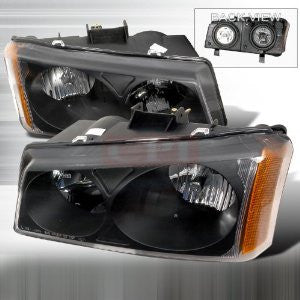 Chevy 2003-2005 Chevrolet Chevy Silverado Headlights/ Head Lamps Black-Euro Style