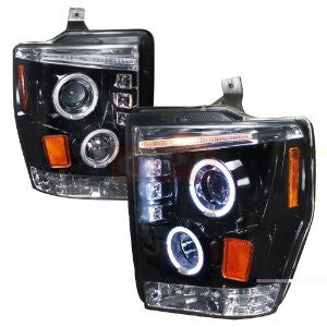 Ford 08-10 F250 Halo Projector Headlight Gloss Black Housing Smoke Lens Performance 1 Set Rh & Lh 2008,2009,2010