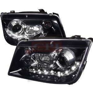 Volkswagen 99-04 Jetta R8 Style Smoked Lens Gloss Black Housing Projector Headlights Performance 1 Set Rh & Lh 1999,2000,2001,2002,2003,2004