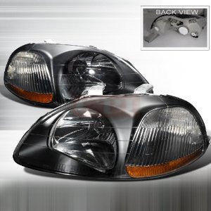 Honda 1996-1998 Honda Civic Jdm Headlights/ Head Lamps - Black-Euro Style