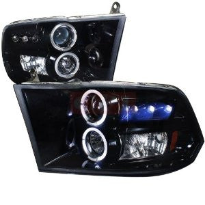 Dodge 09-12 Dodge Ram Halo Led Projector Headlight Gloss Black Housing Smoke Lens