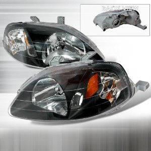 Honda 1999-2000 Honda Civic Jdm Black Headlights/ Head Lamps-Euro Style