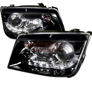 Volkswagen 99-04 Jetta R8 Style Projector Headlight Gloss Black Smoke Housing Performance 1 Set Rh & Lh 1999,2000,2001,2002,2003,2004