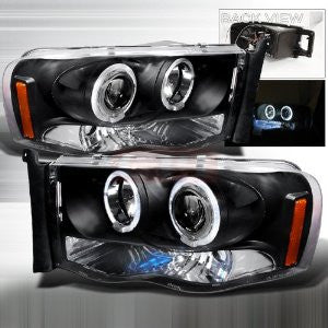 Dodge 2002-2004 Dodge Ram Halo Projector Head Lamps/ Headlights - Black