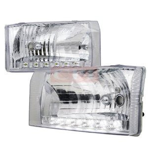 Ford 99-04 Ford F250 Crystal Housing Headlight Chrome With Led