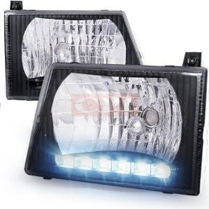 Ford 92-06 Econoline Euro Headlight Black Housing With Led Performance