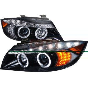 Bmw E90 R8 Style Projector Headlight Gloss Black Housing Smoke Lens 4D Sedan Only Amber Led Corner Light