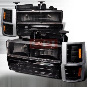 CHEVROLET/ CHEVY 94-98 C10 - BLACK 8 PC HEAD LIGHTS/ LAMPS & CORNER LIGHTS & BUMPER LIGHTS - COMBO PERFORMANCE 1 SET RH & LH 1994,1995,1996,1997,1998