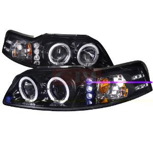 Ford 99-04 Mustang Smoked Lens Gloss Black Housing Projector Headlights Performance 1 Set Rh & Lh 1999,2000,2001,2002,2003,2004