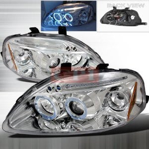 Honda 1999-2000 Honda Civic Led Halo Projector Head Lamps/ Headlights 1 Set Rh&Lh Performance 1999,2000