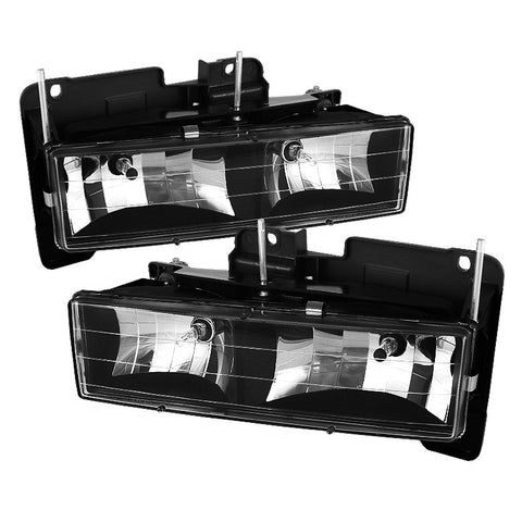 Chevy Suburban 88-98 Crystal Headlights - Black Euro Headlights-h