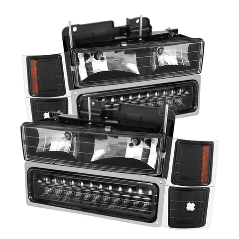 CHEVY 92-94 Blazer Full Size (Wont Fit Seal Beam Headlights) Corner/LED Bumper Headlights - Black Euro Headlights-g