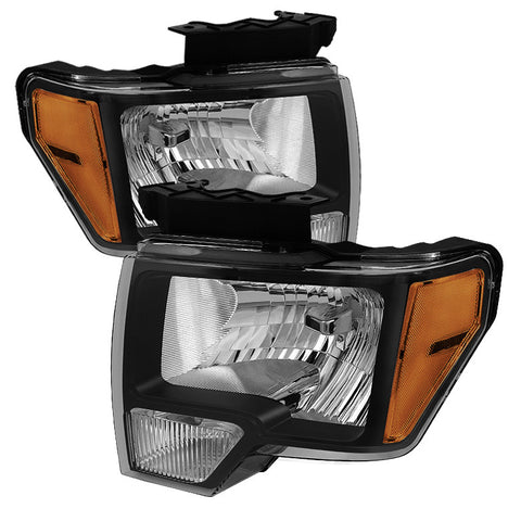 Ford F150 09-12 Amber Crystal Headlights - Black