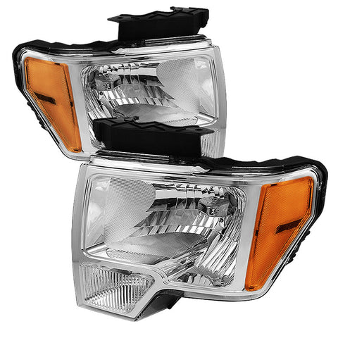 Ford F150 09-12 Amber Crystal Headlights - Chrome