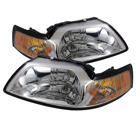 Ford Mustang 99-04 Amber Crystal Headlights - Chrome