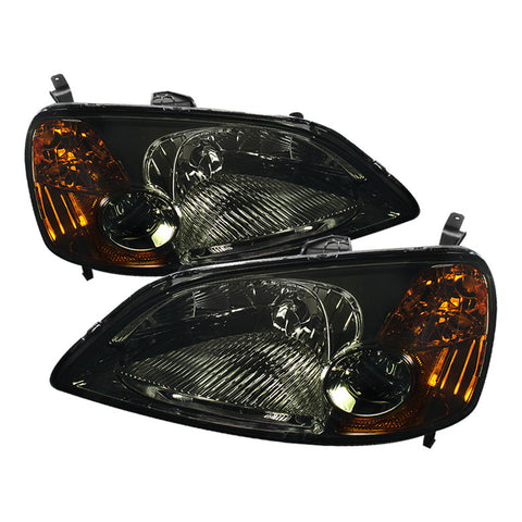 Honda Civic 01-03 2/4Dr Amber Crystal Headlights - Smoke