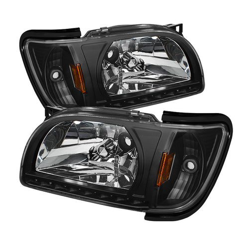 Toyota Tacoma 01-04 1 Piece with Black Trim Corner Crystal Headlights - Black