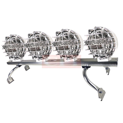 All Universal All All 44" To 60 " Adjustable Light Roof Rack+ 6.5 Inches Round Work Lamp Chrome Mesh  X 2