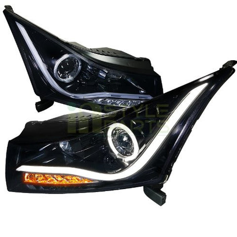 CHEVY 11-UP CHEVY CRUZE LED HALO PROJECTOR HEADLIGHT GLOSS BLACK HOUSING SMOKE LENS    2011,2012