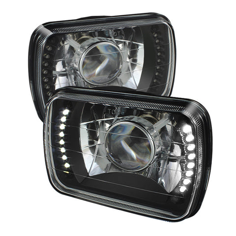 Universal 7x6 Inch Projector Headlights W/LED -Black