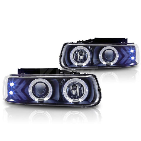 99-02 chevy silverado halo projector head light - black / clear performance