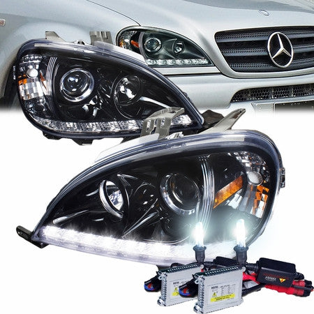 MERCEDES 98-01 MERCEDES ML HALO PROJECTOR HEADLIGHTS GLOSSY BLACK WITH SMOKED LENS