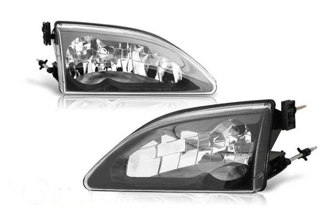 94-98 ford mustang cobra head light - black/clear performance