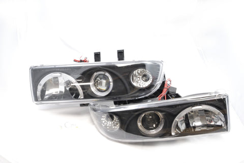 98-01 chevy s10 halo projector head light - black / clear performance